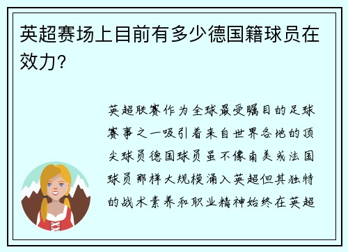 英超赛场上目前有多少德国籍球员在效力？